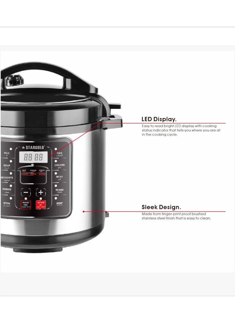 Stargold Electric Pressure Cooker Stainless Steel Body Digital Cooker 8L Capacity 1300 Watts  - Image 5