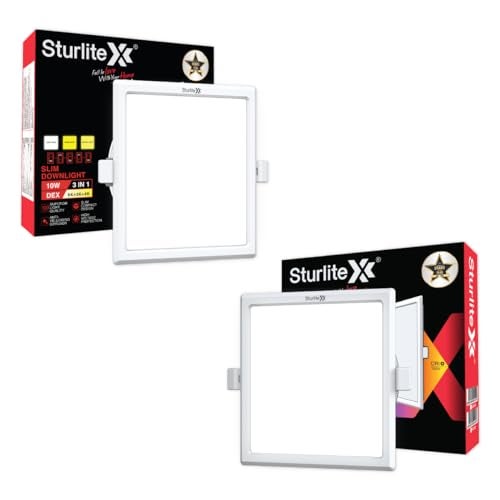 Sturlite Dex (3 in1) Square LED Downlight|Warm, Neutral & Cool White Color Temperature|1500 Lumens with CRI Tech for Various Ceiling Types and Rooms (10W, Pack of 2) - Image 1
