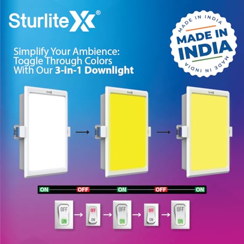 Sturlite Dex (3 in1) Square LED Downlight|Warm, Neutral & Cool White Color Temperature|1500 Lumens with CRI Tech for Various Ceiling Types and Rooms (10W, Pack of 2) - Image 4