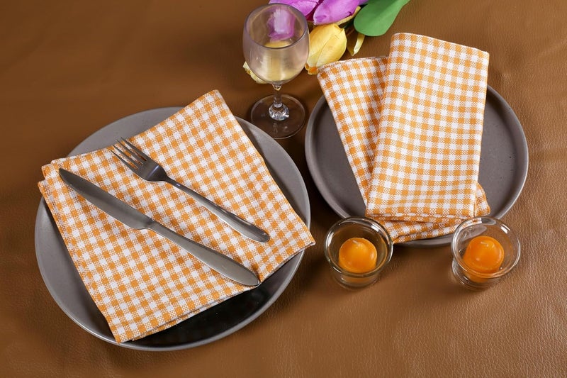 Native Fab Gingham Cloth Napkins 16x16 inches 100 Cotton Dinner Napkins with Checks Set of 12 Machine Washable Cloth Napkins Soft Breathable Absorbent Yellow White - Image 4