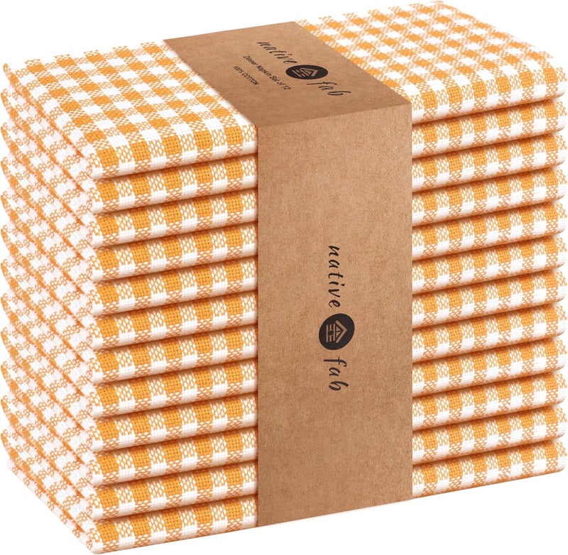 Native Fab Gingham Cloth Napkins 16x16 inches 100 Cotton Dinner Napkins with Checks Set of 12 Machine Washable Cloth Napkins Soft Breathable Absorbent Yellow White - Image 1