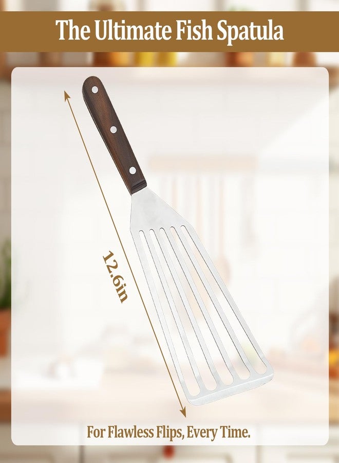 smrtcol Fish Spatula Wide Slot, Premium Stainless Steel with Wood Handle for Flipping Fish, Eggs, Pancakes & Burgers (Large) - Image 2
