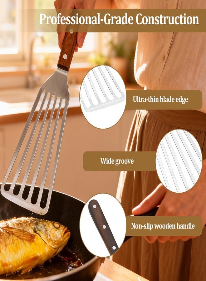 smrtcol Fish Spatula Wide Slot, Premium Stainless Steel with Wood Handle for Flipping Fish, Eggs, Pancakes & Burgers (Large) - Image 3
