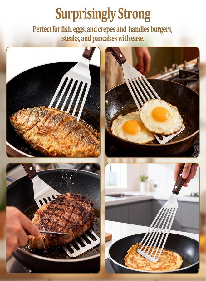 smrtcol Fish Spatula Wide Slot, Premium Stainless Steel with Wood Handle for Flipping Fish, Eggs, Pancakes & Burgers (Large) - Image 4