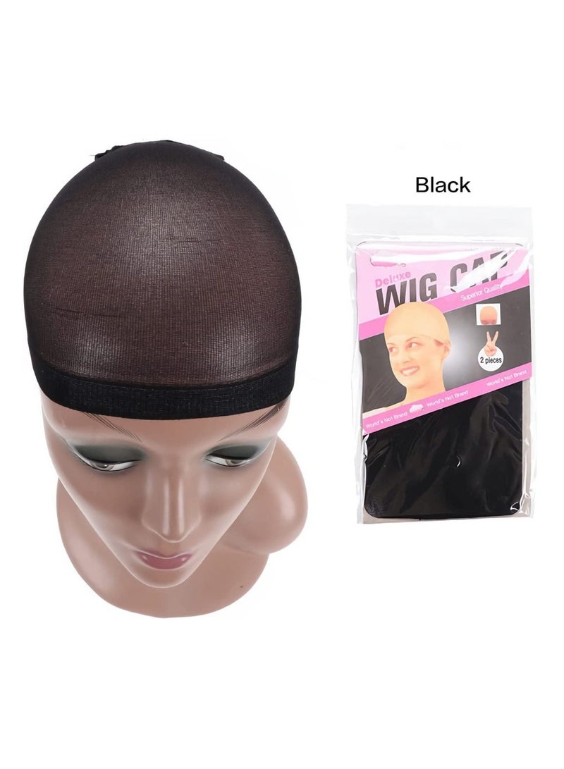 إستيل قبعات شعر مستعار 4 قطع قبعات نايلون بسط تخزين قبعات شعر مستعار قبعات شعر مستعار للنساء (أسود) - Image 3