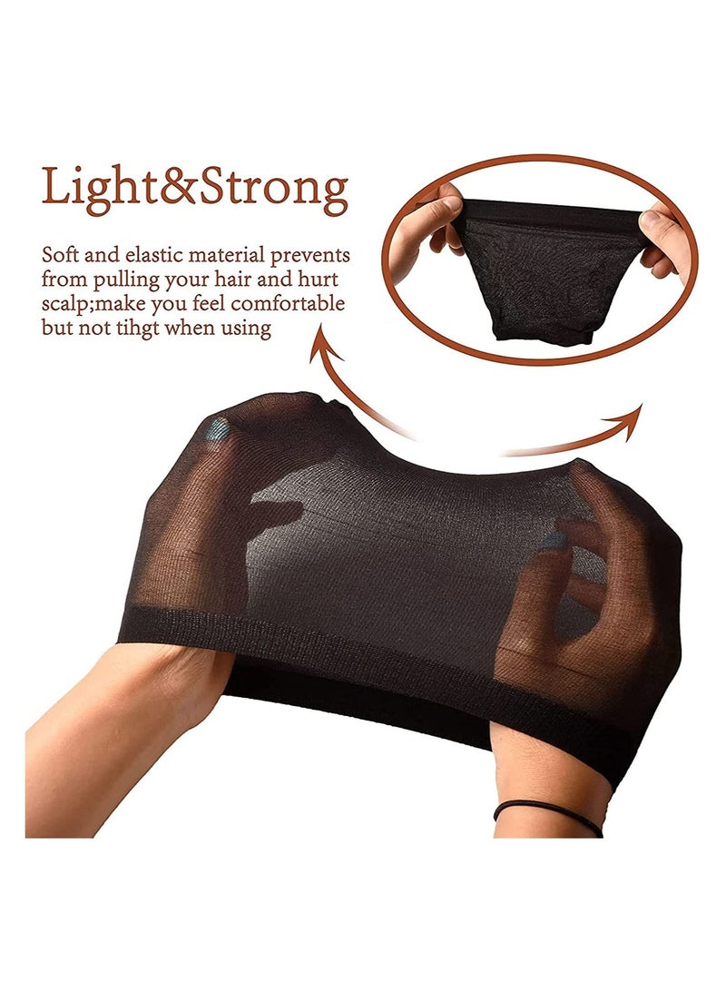 إستيل قبعات شعر مستعار 4 قطع قبعات نايلون بسط تخزين قبعات شعر مستعار قبعات شعر مستعار للنساء (أسود) - Image 2