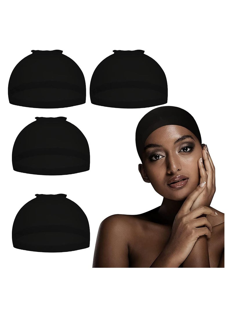 إستيل قبعات شعر مستعار 4 قطع قبعات نايلون بسط تخزين قبعات شعر مستعار قبعات شعر مستعار للنساء (أسود) - Image 1