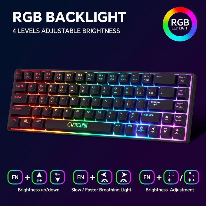CHONCHOW مجموعة لوحة مفاتيح وماوس لاسلكية للألعاب من CHONCHOW بنسبة 60%، لوحة مفاتيح RGB بإضاءة خلفية قابلة للشحن، لوحة مفاتيح وماوس لاسلكي للألعاب متوافقة مع Xbox PS4 PS5 PC Laptop - أسود - Image 5