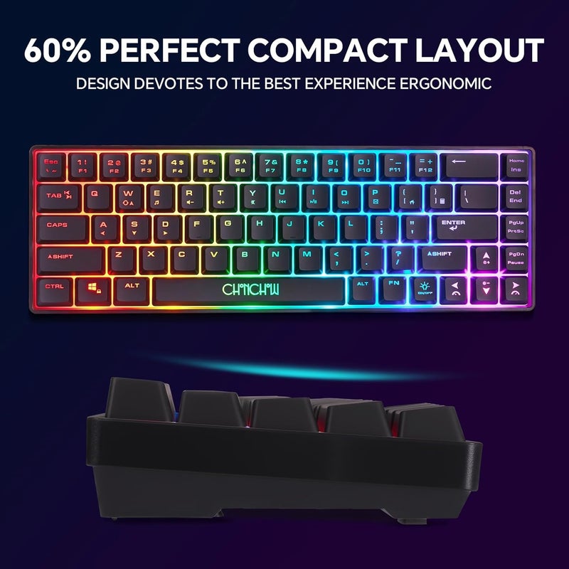 CHONCHOW مجموعة لوحة مفاتيح وماوس لاسلكية للألعاب من CHONCHOW بنسبة 60%، لوحة مفاتيح RGB بإضاءة خلفية قابلة للشحن، لوحة مفاتيح وماوس لاسلكي للألعاب متوافقة مع Xbox PS4 PS5 PC Laptop - أسود - Image 4