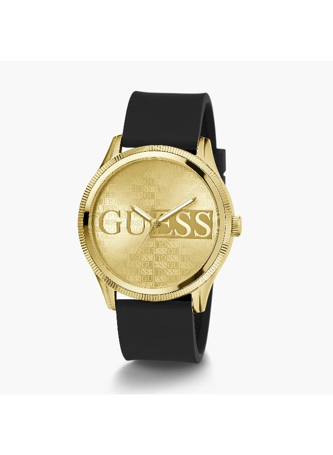 جس Guess Men's Gold Dial Silicone Strap Watch