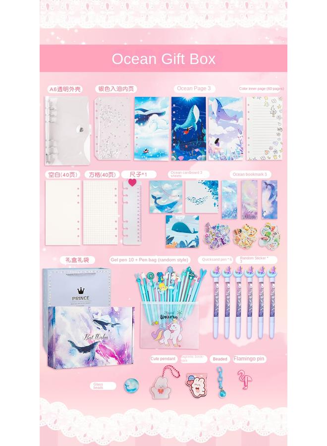 Bluejw Girl's Heart Hand Book Suit Girl's Cute High-face Value Quicksand Girl's Hand Book Gift Box Notebook Stationery - Image 1