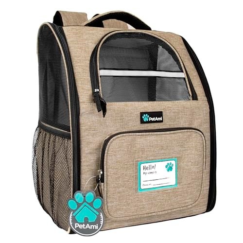 PetAmi Dog Backpack Carrier for Small Large Cat, Pet, Puppy, Ventilated Pet Hiking Backpack Travel Bag, Airline Approved Cat Backpack Carrier, Camping Biking Dog Bag Up to 18lbs Pet, Taupe - Image 1