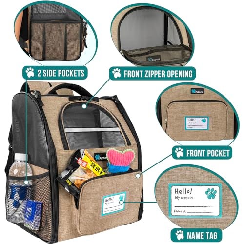 PetAmi Dog Backpack Carrier for Small Large Cat, Pet, Puppy, Ventilated Pet Hiking Backpack Travel Bag, Airline Approved Cat Backpack Carrier, Camping Biking Dog Bag Up to 18lbs Pet, Taupe - Image 3