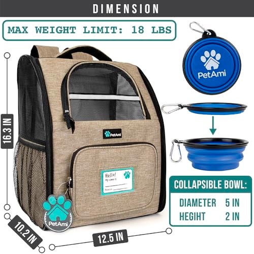 PetAmi Dog Backpack Carrier for Small Large Cat, Pet, Puppy, Ventilated Pet Hiking Backpack Travel Bag, Airline Approved Cat Backpack Carrier, Camping Biking Dog Bag Up to 18lbs Pet, Taupe - Image 2