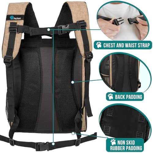 PetAmi Dog Backpack Carrier for Small Large Cat, Pet, Puppy, Ventilated Pet Hiking Backpack Travel Bag, Airline Approved Cat Backpack Carrier, Camping Biking Dog Bag Up to 18lbs Pet, Taupe - Image 5
