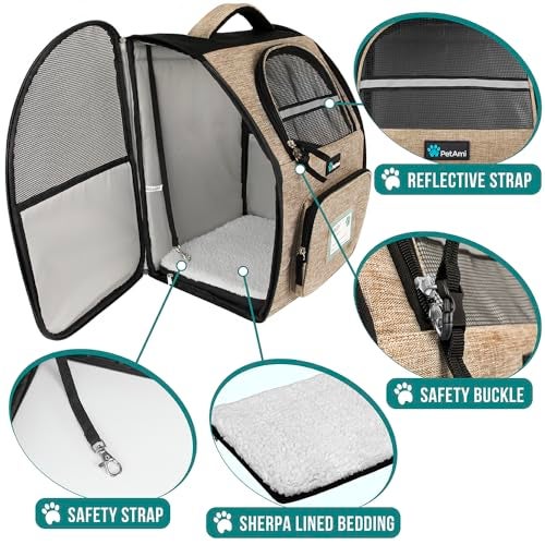 PetAmi Dog Backpack Carrier for Small Large Cat, Pet, Puppy, Ventilated Pet Hiking Backpack Travel Bag, Airline Approved Cat Backpack Carrier, Camping Biking Dog Bag Up to 18lbs Pet, Taupe - Image 4