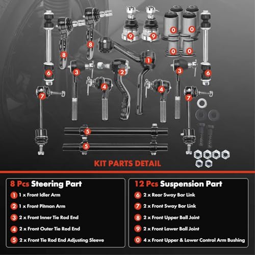 A-Premium Set of 20, Front Upper Lower Control Arm Buhsing, Sway Bar Link, Ball Joint, Inner Outer Tie Rod End, Compatible with Ford & Lincoln & Mercury - 95-97- Crown Victoria Town Car Grand Marquis - Image 3