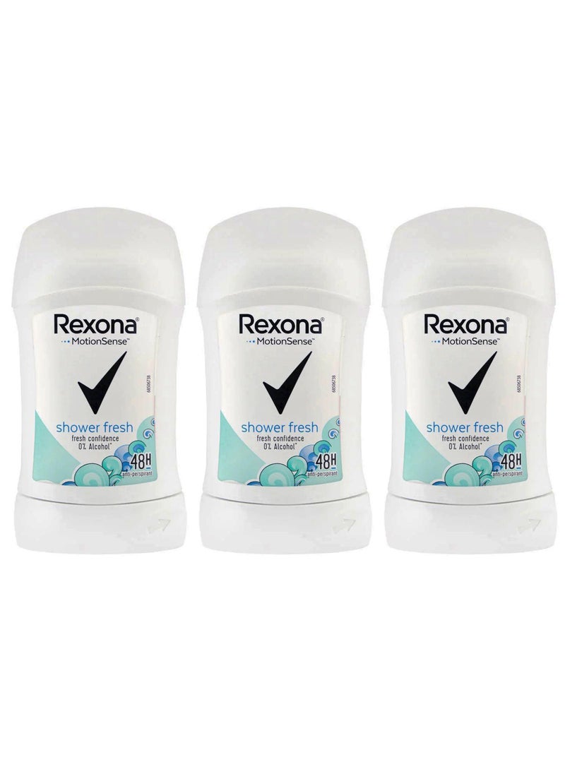 Rexona Pack Of 3 Rexona Shower Fresh 48h Deodorant Stick 40g  - Image 1