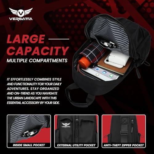 VERSATTA Small Sling Crossbody Backpack with RFID Pocket Adjustable Shoulder Bag for Men Women Lightweight One Strap Backpack for Hiking Mini Travel Crossbody Bags for Women Chest Bag with USB Port - Image 3