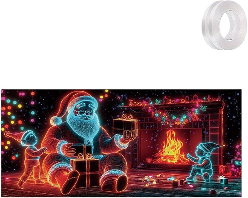 Style B UV Activated Glowing Christmas Garage Door Cover Banner With Santa Elf Indoor Outdoor Decor - Image 1