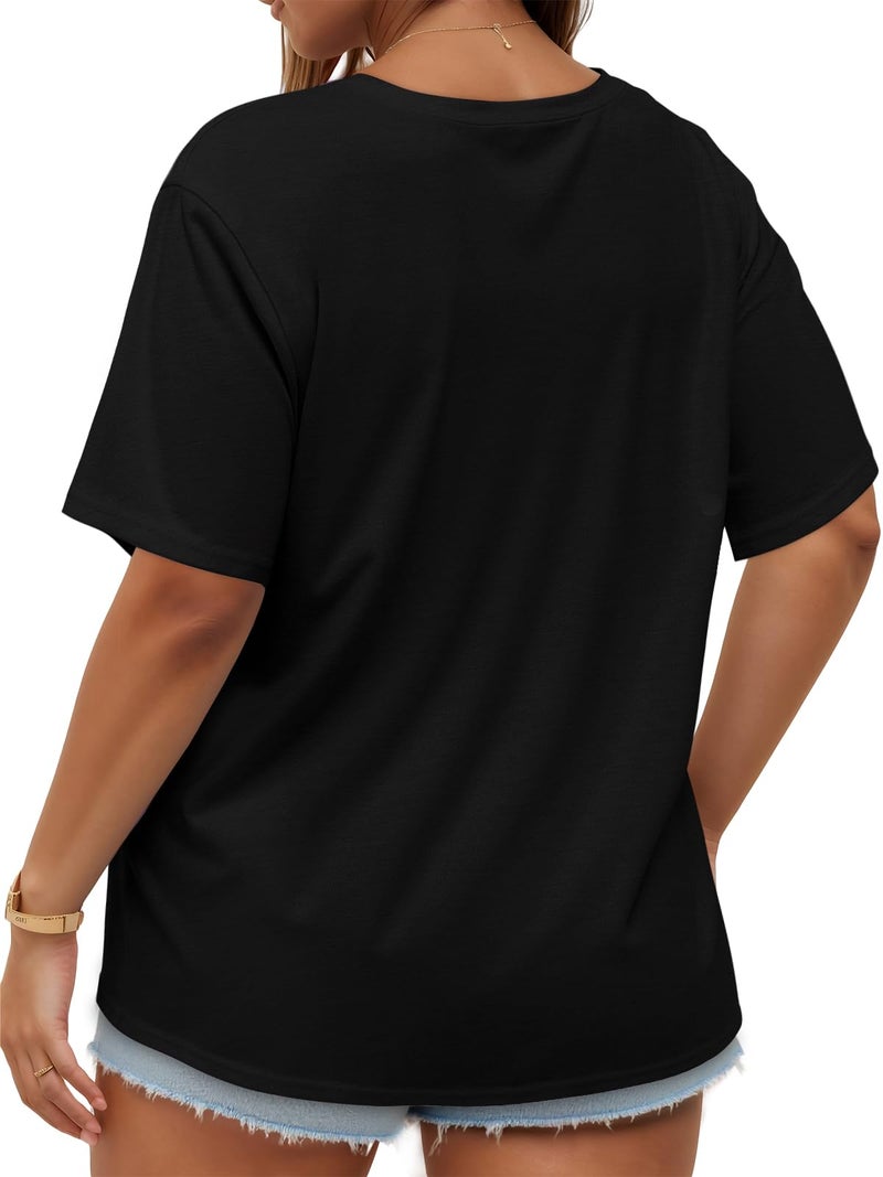 JOELLYUS Plus Size Tops Casual Oversized Tshirts for Women Loose Fit Crew Neck Blouses Summer Basic Tees(Black, 2XL) - Image 4