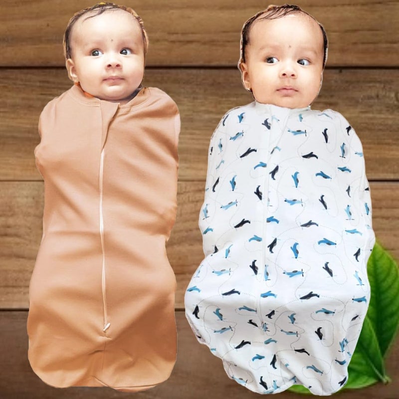 MammaChamp Zipper POD Swaddle Sleeping Sack Blankets Wrap Bag New Born Baby for 03 Months Pack of 2 Aeroplane Design Biscuit - Image 2