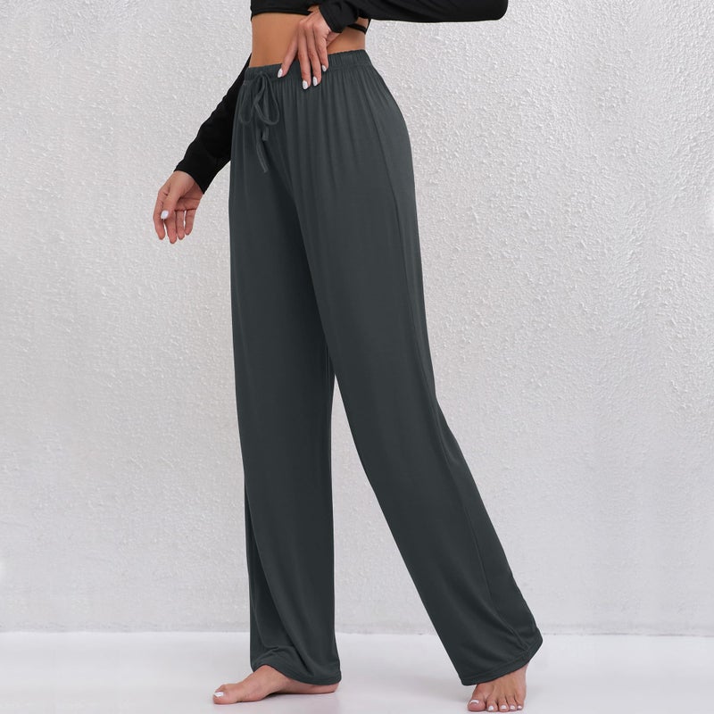 FEQO 4 Pack Women's Pajama Bottoms Lounge Pants Wide Leg Casual Yoga Pants Soft Drawstring Loose Sweatpants for Women(L,Black, Dark Gray, Dark Navy, Charcoal) - Image 4