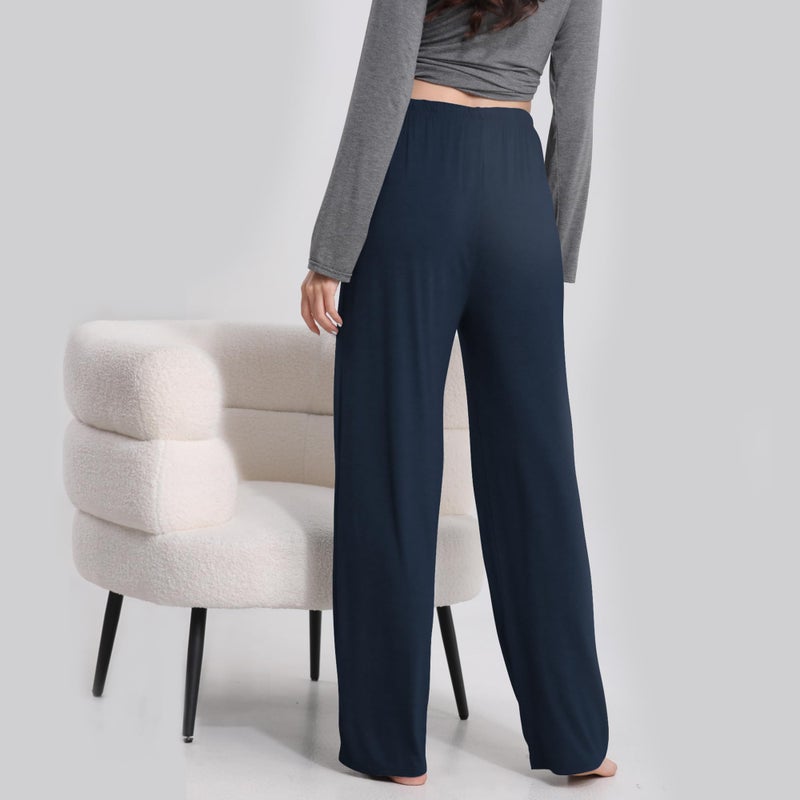 FEQO 4 Pack Women's Pajama Bottoms Lounge Pants Wide Leg Casual Yoga Pants Soft Drawstring Loose Sweatpants for Women(L,Black, Dark Gray, Dark Navy, Charcoal) - Image 3