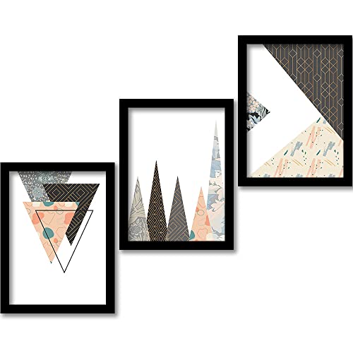 HEVEAModern Art Wall Decor Framed Paintings for Living Room - Abstract Art Framed Wall Posters / Paintings with Frame for Home Decoration - Wall Paintings / Hangings (11 inch x 14 inch, Framed, Multicolor, Black) -Set of 3 - Image 1