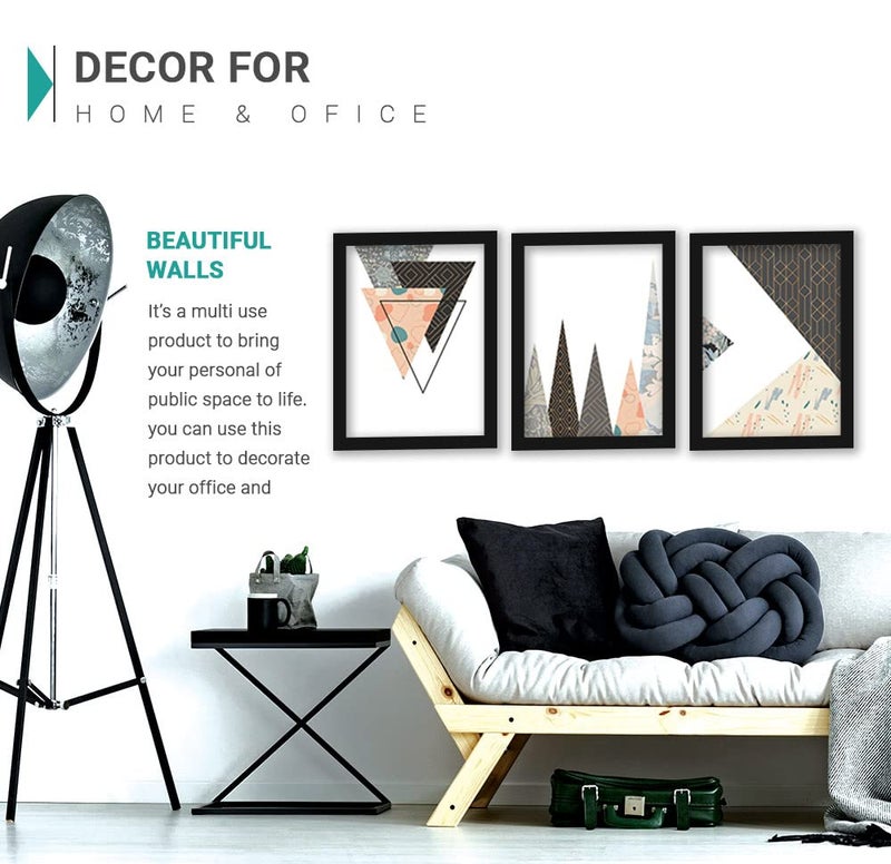 HEVEAModern Art Wall Decor Framed Paintings for Living Room - Abstract Art Framed Wall Posters / Paintings with Frame for Home Decoration - Wall Paintings / Hangings (11 inch x 14 inch, Framed, Multicolor, Black) -Set of 3 - Image 3