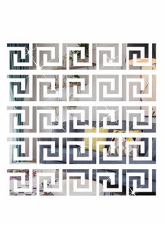 Excefore 30 Pieces DIY Mirror Stickers Removable Adhensive Wall Stickers Decals, Geometric Greek Key Pattern Wall Sticker for Home Art Room Bedroom Background Decoration (Silver)  - Image 1