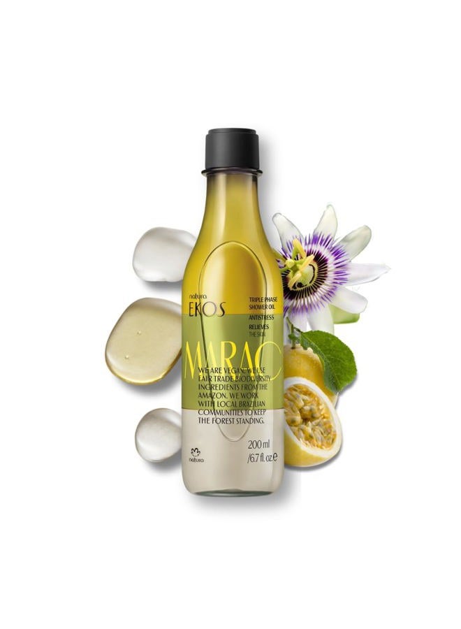 natura - Ekos Maracujá Triple Phase Shower Oil - Calming In-Shower or Bath Oil - Scented - Skin Moisturizer - Vegan Skin Care - Brazilian Beauty Secrets - Self Care - 6.7 fl oz (200ml) - Image 1