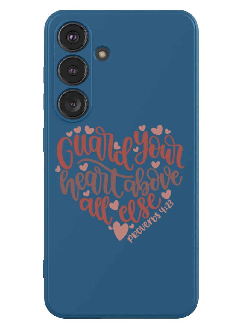 Theodor Protective Slim Fit Case Liquid Silicone Cover with Full Body Protection Anti-Scratch Shockproof Case For Samsung Galaxy S24 (Blue) - Guard your heart above all else - Image 1
