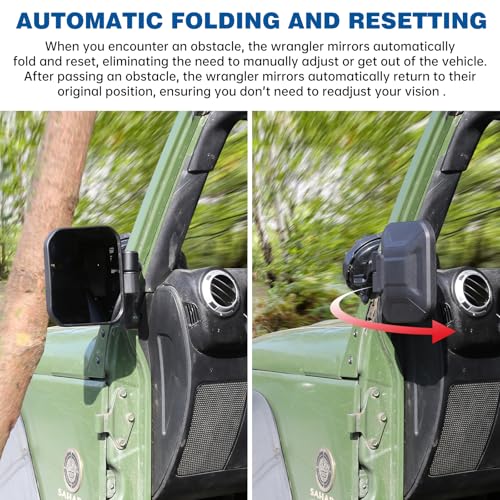 SHEJISI Wrangler Mirrors Doors Off Compatible with Wrangler JK TJ & Unlimited 1997-2018,Wrangler Mirrors Can Automation Folded and Reset When Encountering Obstacles,The HD Large Field of View is Anti-shaking - Image 3