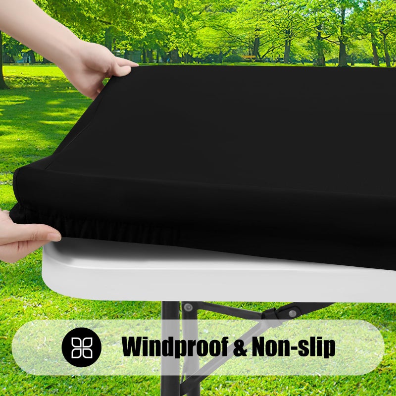 Smiry 2 Pack Rectangle Picnic Table Cloth, Waterproof Elastic Fitted Tablecloths, Washable Polyester Rectangular Patio Table Cover for Camping, Indoor and Outdoor (Black, 30"x72") - Image 2