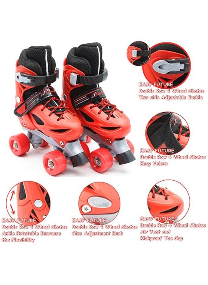 EASY FUTURE Roller Skates Adjustable Size Double Row 4 Wheel Skates for Children Skates for Boys And Girls Including Full Protective Gear Red Colour  - Image 2