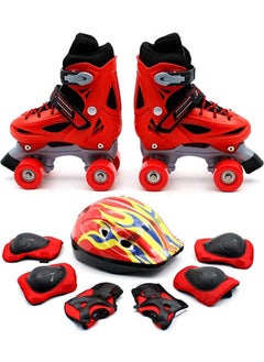 EASY FUTURE Roller Skates Adjustable Size Double Row 4 Wheel Skates for Children Skates for Boys And Girls Including Full Protective Gear Red Colour  - Image 1