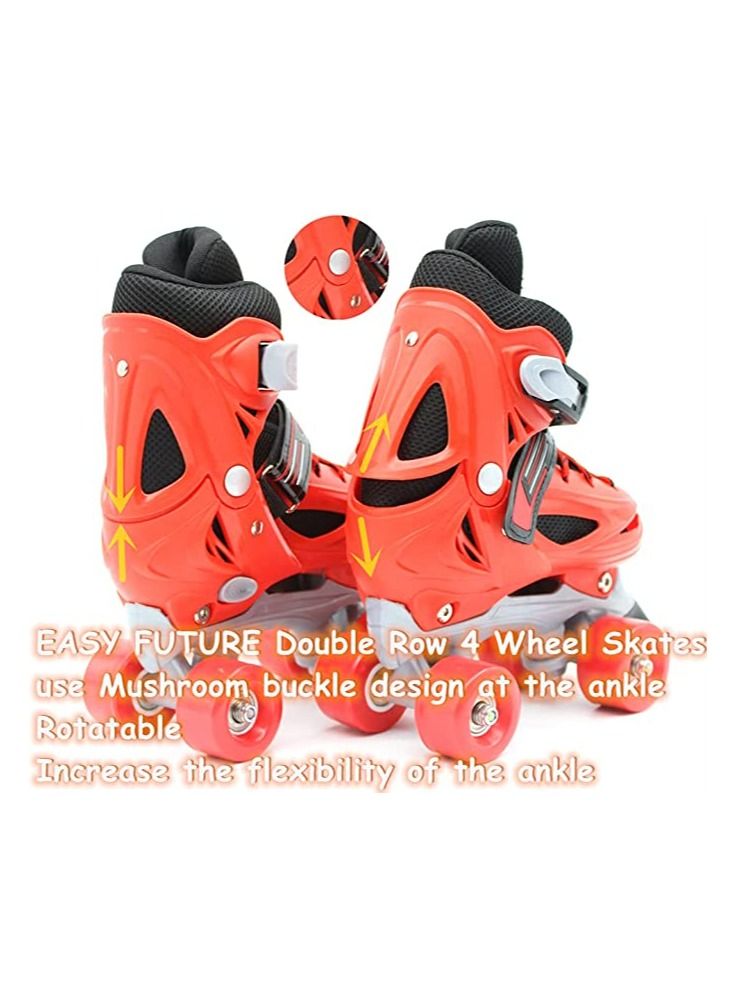 Roller Skates Adjustable Size Double Row 4 Wheel Skates for Children Skates for Boys And Girls Including Full Protective Gear Red Colour