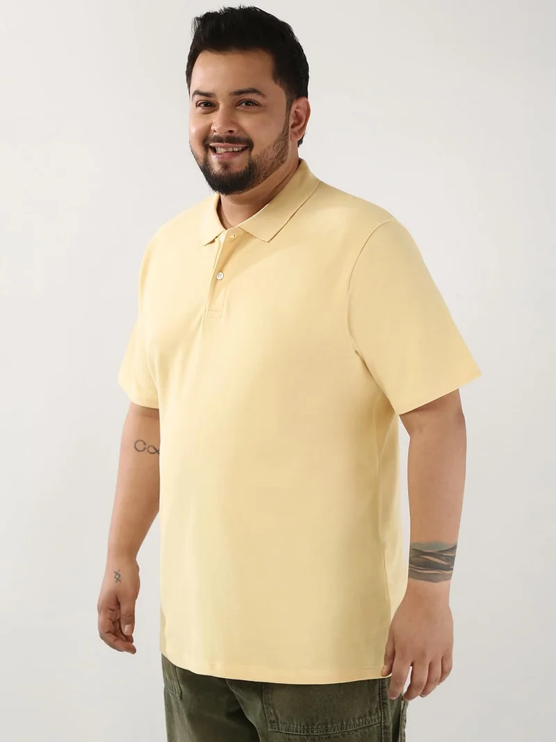 Urbano Fashion  Urbano Plus Men's Beige Solid Regular Fit Half Sleeve Cotton Polo T-Shirt  | Best Price UAE