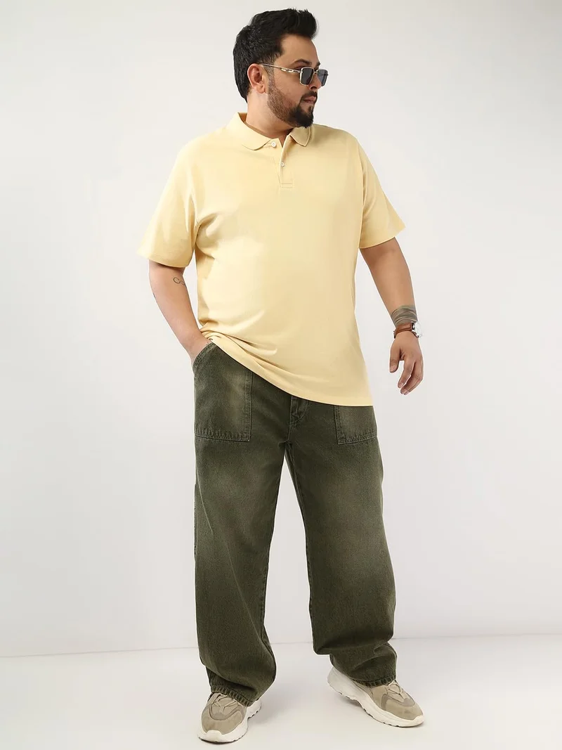 Urbano Fashion  Urbano Plus Men's Beige Solid Regular Fit Half Sleeve Cotton Polo T-Shirt  | Best Price UAE