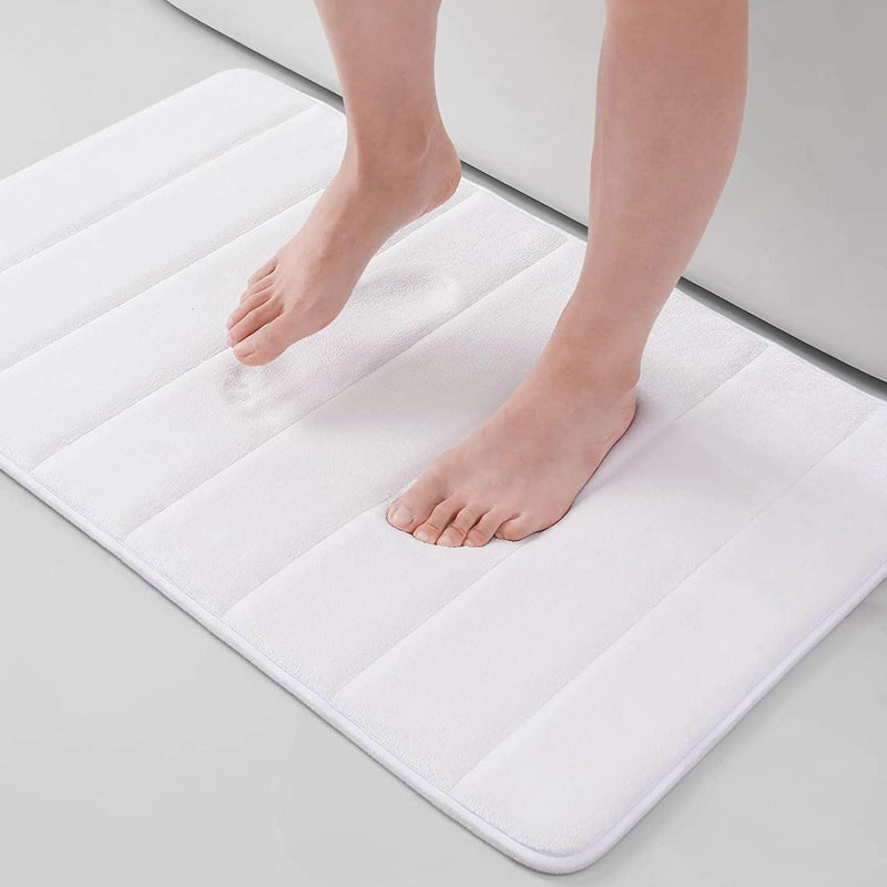 Buganda Memory Foam Bath Mat 30 x 20 Ultra Soft and NonSlip Bathroom Rugs Water Absorbent and Machine Washable Bath Rug for Bathroom Shower and Tub White