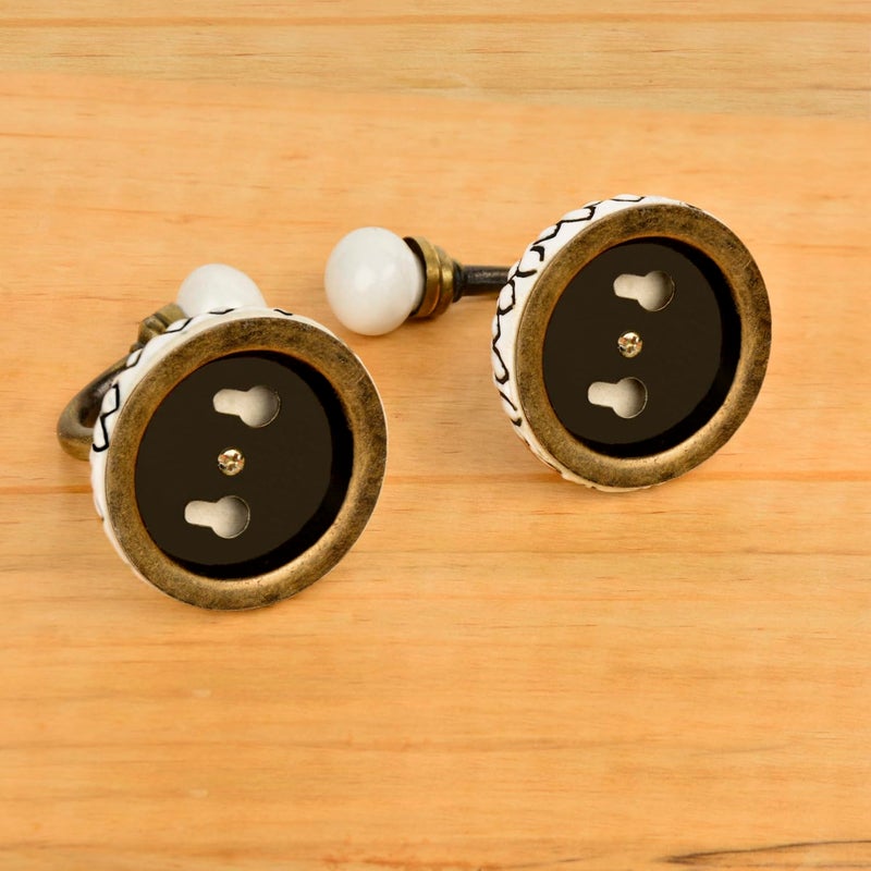 StyleMyWay Etched Floral Design Ceramic Metal Hooks with Antique Finish Set of 4 Off White and Black Decorative Wall Hooks for Keys Clothes Coat Towels for Kitchen Bathroom Cupboards - Image 3