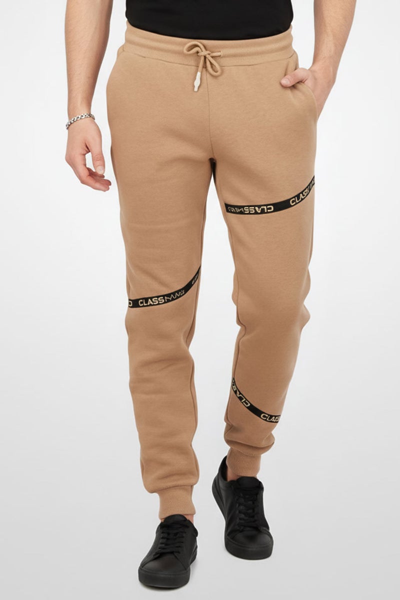 Cavalli Class Men Regular Fit Brand Logo Jogger Pants, Tan - Image 1
