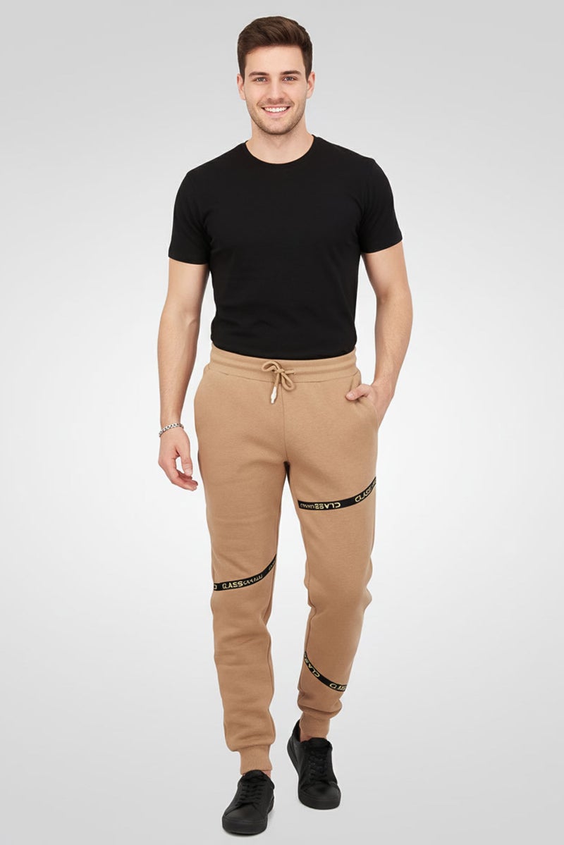 Cavalli Class Men Regular Fit Brand Logo Jogger Pants, Tan - Image 4