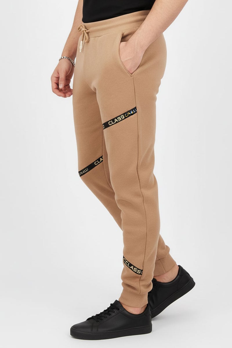Cavalli Class Men Regular Fit Brand Logo Jogger Pants, Tan - Image 2