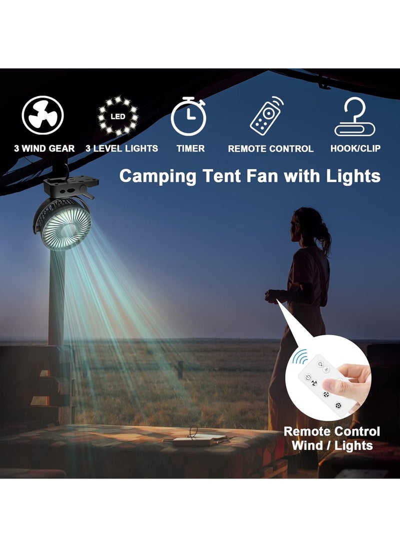 ارواق مروحة محمولة بمشبك، مروحة مكتب مع جهاز تحكم عن بعد ومؤقت، مروحة تبريد شخصية قوية وخفيفة الوزن بمنفذ USB، مروحة طاولة صغيرة هادئة قابلة لإعادة الشحن مع أضواء LED، (قطعة واحدة، أسود) - Image 3