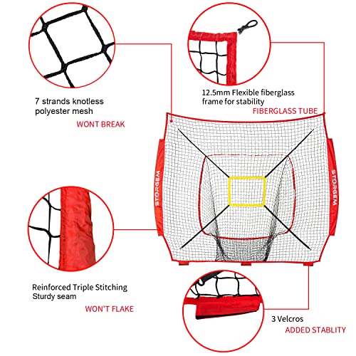 Storgem Replacement Net for Baseball, 7-Strand Knotless Polyester Net, Fits 7x7ft Size Baseball Bow Style Frames (Red) - Image 2