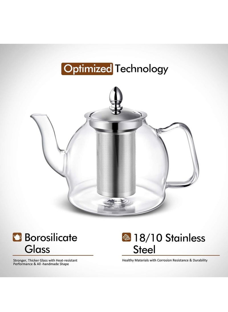 Beauenty Glass Teapot with Removable Infuser, Stovetop Safe Tea Kettle, Blooming and Loose Leaf Tea Maker Set  - Image 2