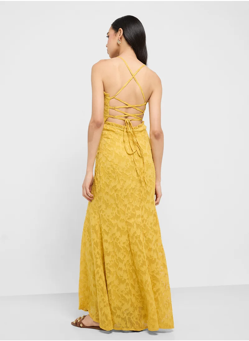 جينجر Textured Yellow Maxi Dress