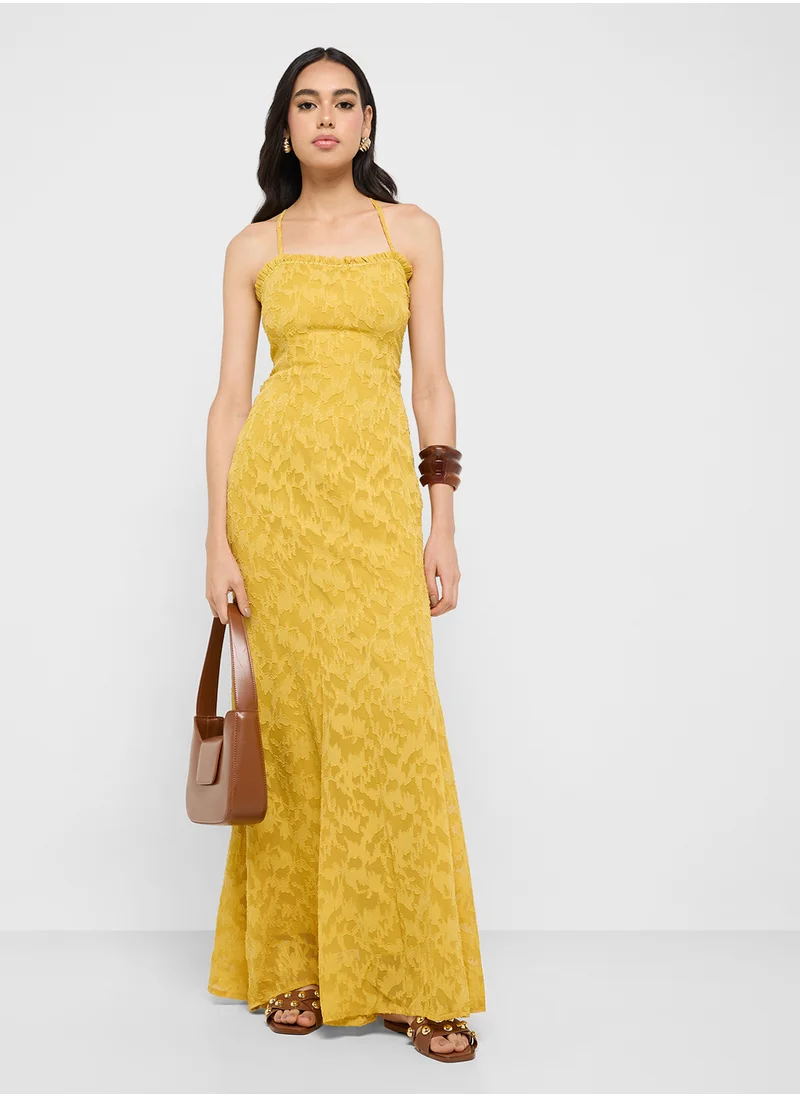 جينجر Textured Yellow Maxi Dress